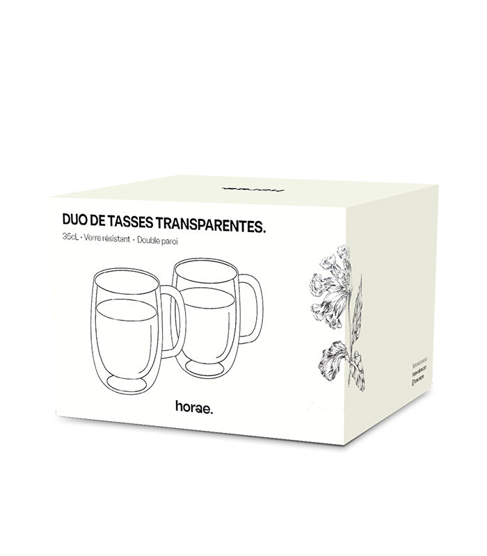Duo de tasses transparentes en verre double paroi 350ml Horae – vue 5