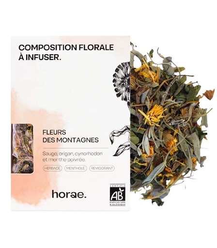 [U50356] Composition florale à infuser - Fleurs des Montagnes - Infusion vrac bio Horae - 60g